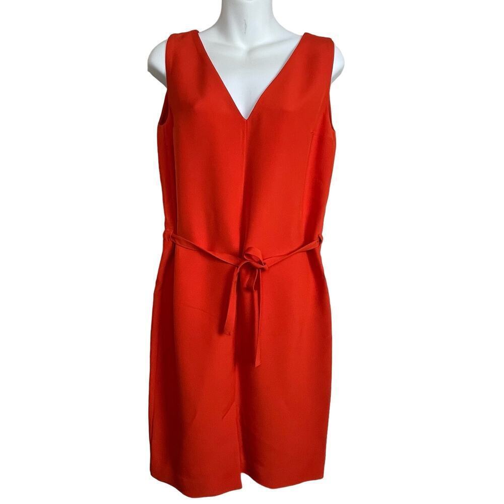 Studio Ruig Dress Size 36 Small Orange Sleeveless Shift Belted Double V-Neck